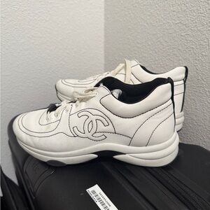 CHANEL Women's Black and White Sneakers